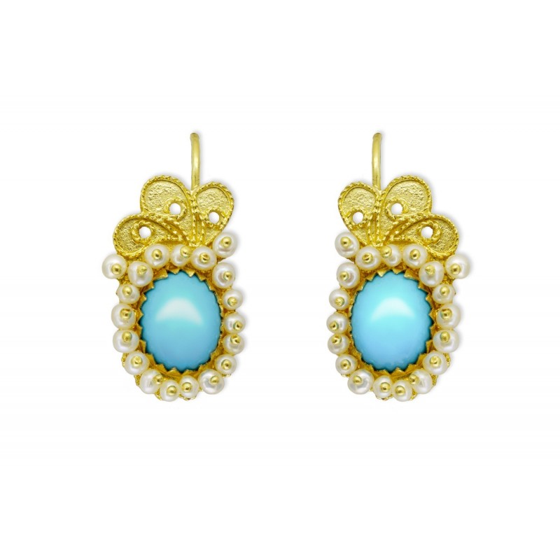 LUXENTER Orecchini Turchesi Rifiniti In Oro Giallo 18 Carati – Modello Resiah, Collezione Wiga