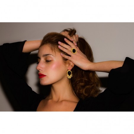 Orecchini A Perno Vintage Quadrati In Onice Nero E Strass Oro - Gioielli Donne E Ragazze Boho