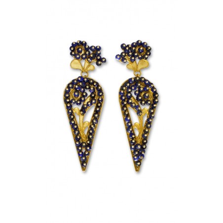  Gold filigree earrings "COROLLE BLU"