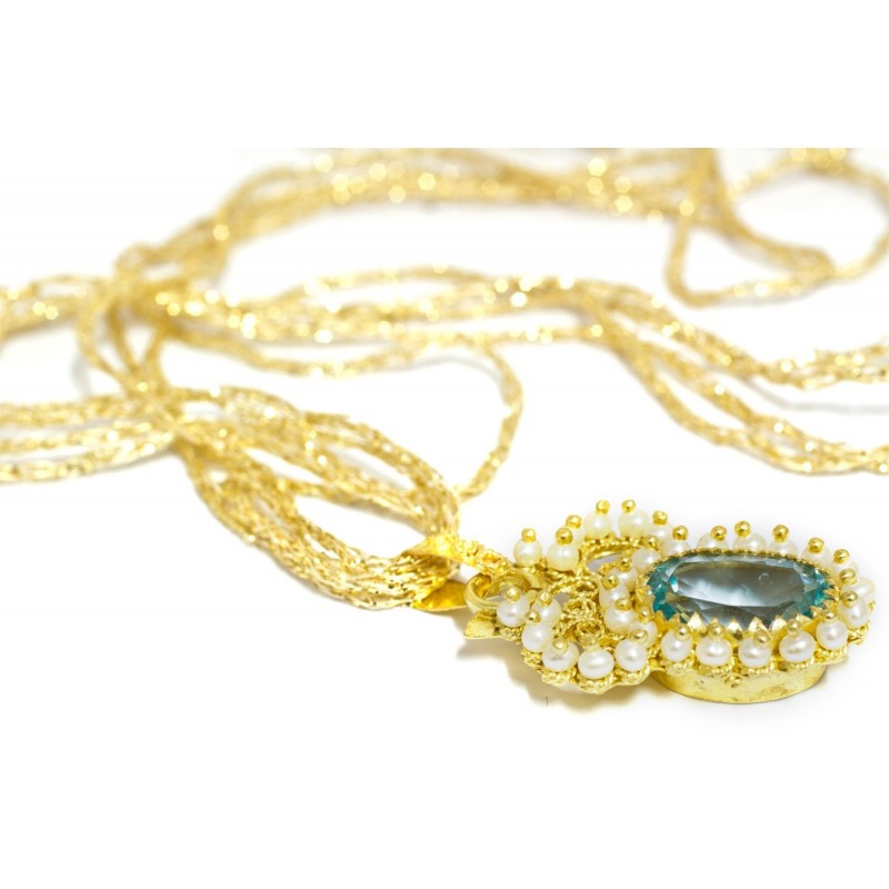 18K Gold filigree pendant "FIOCCO AZZURRO"